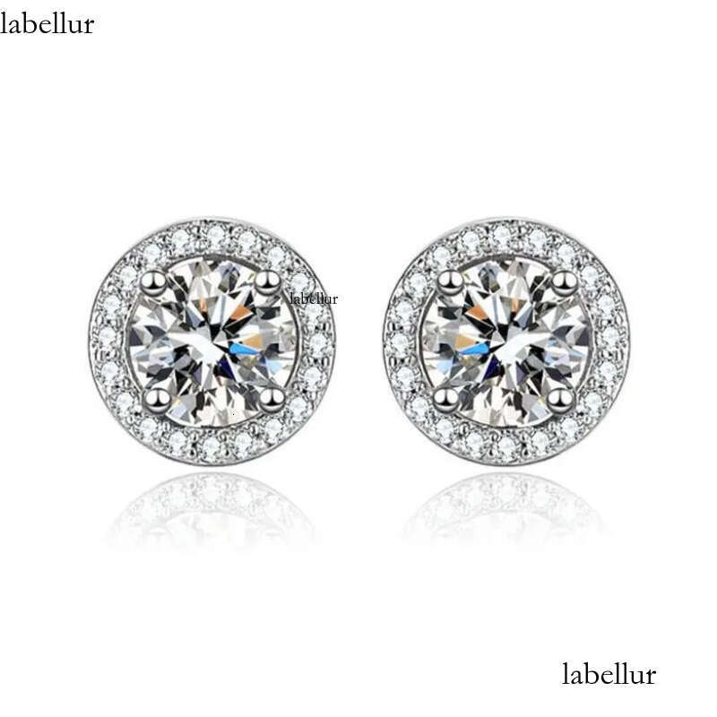 2024 Drop Ship Stud Earrings Simple Fashion jewelry Sterling Sier Round Cut 5A Cubic Zircon CZ Dia Gemstones Party Women EarringGift 57