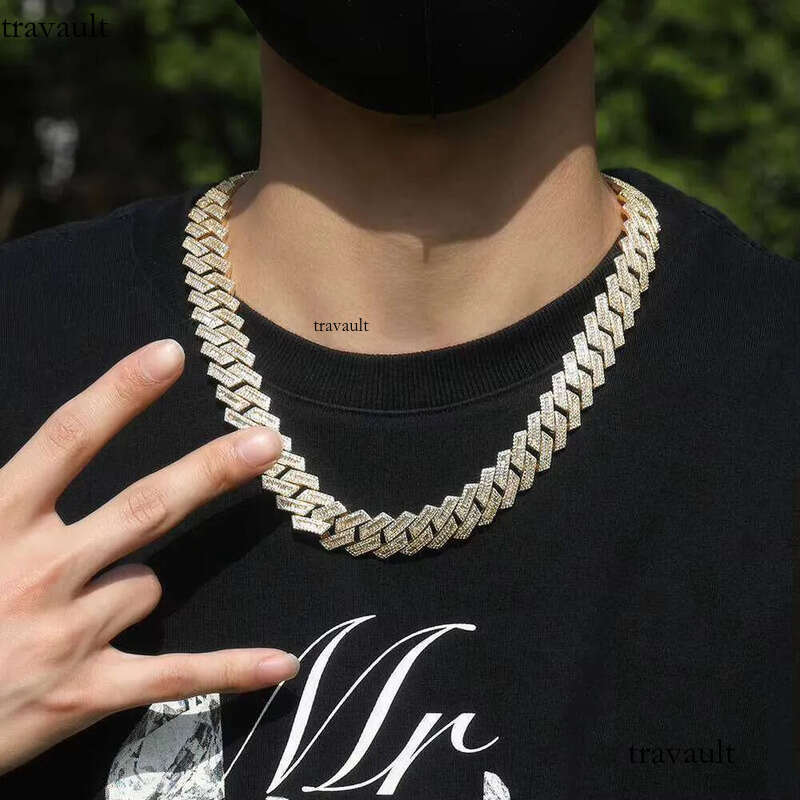 DHCollections 18mm Baguette Cuban Necklace Iced Out Hip Hop Jewelry for Men Women in Gold and Sier with Multiple Length Options
