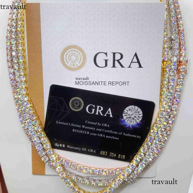 Designer Jewelry Good Price Gra Certified Vvs Moissanite Sterling Sier Solid Gold Tennis Chain
