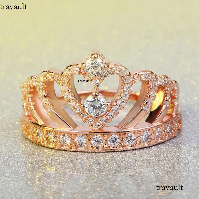 Classical Jewelry Crown Wedding Band Ring for Women Sterling Sier&Rose Gold Filled White Sapphire CZ Dia Finger Rings Gift