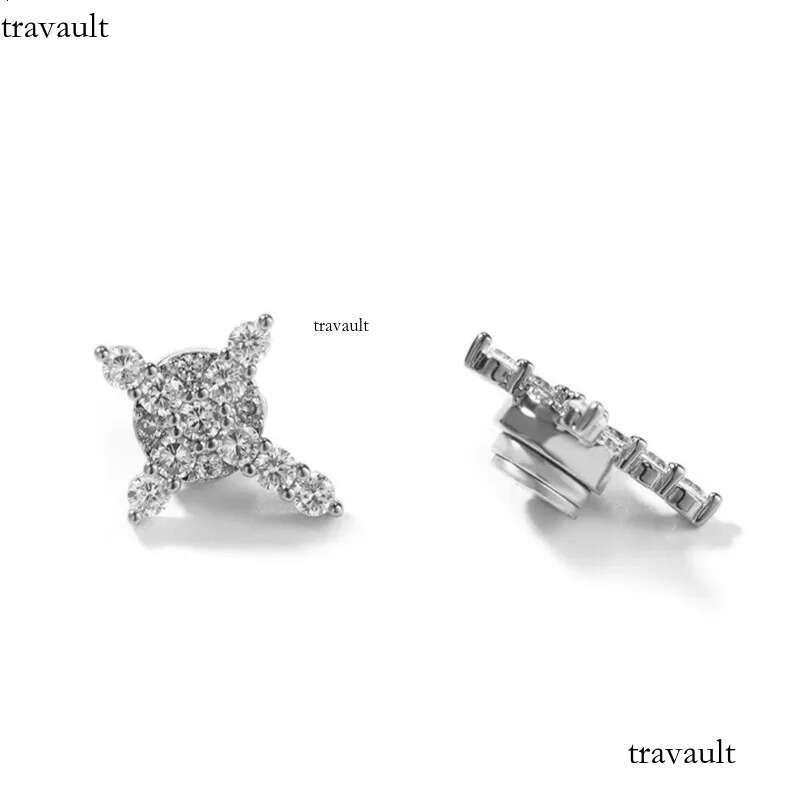 Unisex Fashion No-piecing White Yellow Gold Plated Bling CZ Magnetic Earrings Studs for Men Women Jewelry Gift