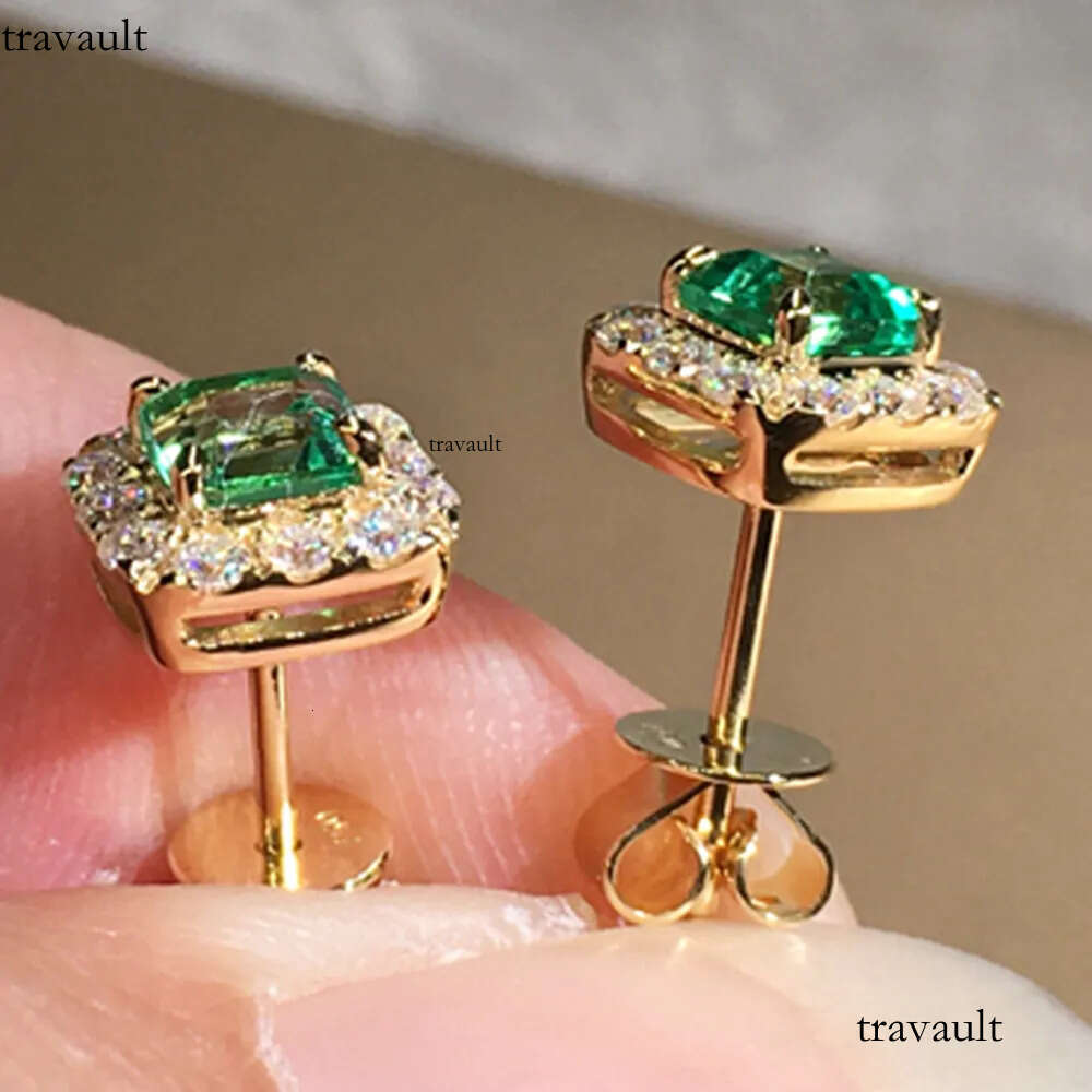 Geometric Square Crystal Zircon Stud Earrings Charm Designer Jewelry Woman Gold Plated Green Dia Ear Ring Gift