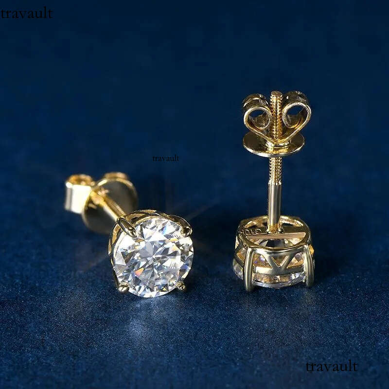 Stud Earrings IOGOU 10k Gold Real 6mm Moissanite Dia For Men Women Yellow Screw Back Fine Jewelry