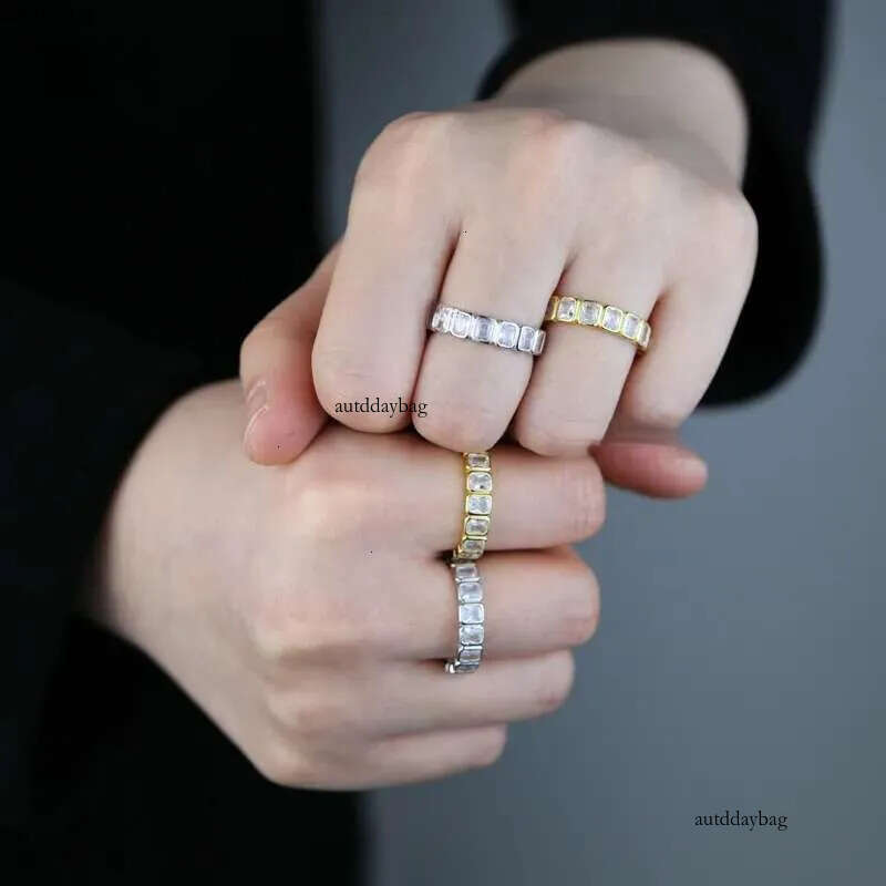 Luster Unique Wedding Eternity Band Sier 14k Gold Bezel Set 3x5mm Emerald Cut Moissanite Oval Ring for Women