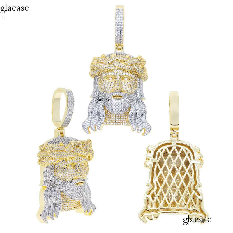 Hip Hop Jesus Face Pendant Necklace with Cuban Chain Jewelry Set Gold Plated 4d