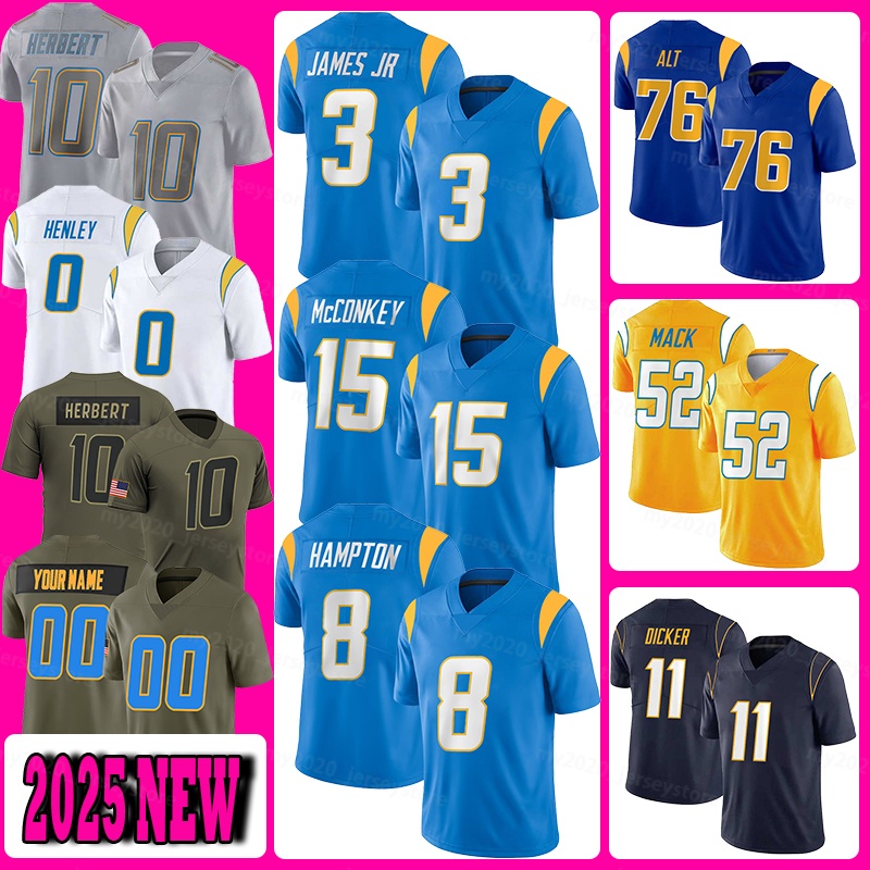 10 Justin Herbert Football Jersey 3 Derwin James Jr Ladd McConkey Omarion Hampton Joe Alt Khalil Mack Khalil Mack Daiyan Henley Tuli Tuipulotu Najee Harris Tre Harris