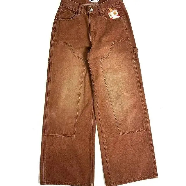 Washed and worn straight tube cigarette embroidered jeans mens womens personalized street loose casual pants 250929 - view 3