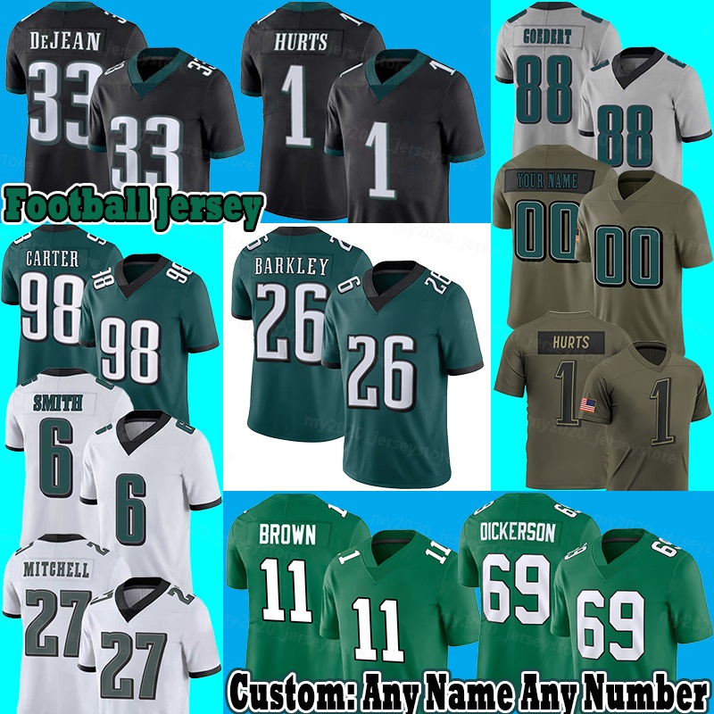 26 Saquon Barkley Football Jerseys 33 Cooper DeJean 1 Jalen Hurts Dallas Goedert Mailata Eric Allen Brian Dawkins McNabb Reggie Jalen Carter DeVonta Smith White