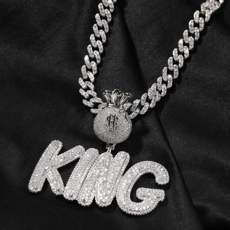 A-Z Custom Name Letters Pendant Necklaces Jewelry Dollar Symbol Buckle Clasp Full TopBling Zircon