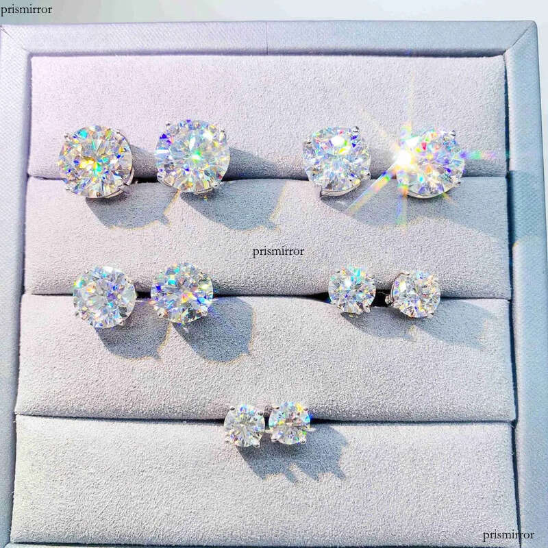 Dia VVS Round S 10K 14K Solid Gold Stud Women Men Moissanite Earrings 111