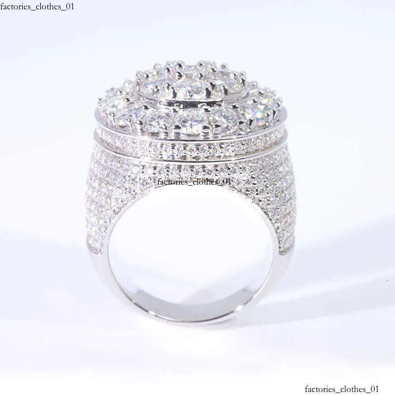 Hip Hop Style Iced Out Round Brilliant Cut VVS Moissanite Gold Plated Sterling Sier Ring For Men