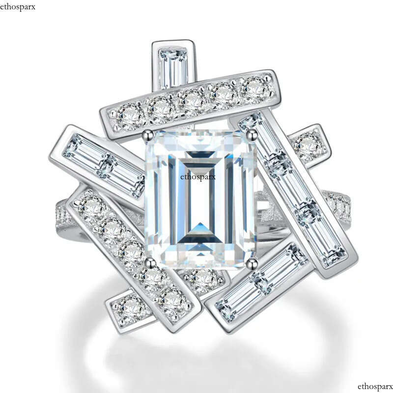 Choucong Brand Wedding Rings Elegant Sparkling Vintage Jewelry Sterling Sier Princess Cut White Topaz CZ Dia Geometry Party Women Cross Band Ring Gift