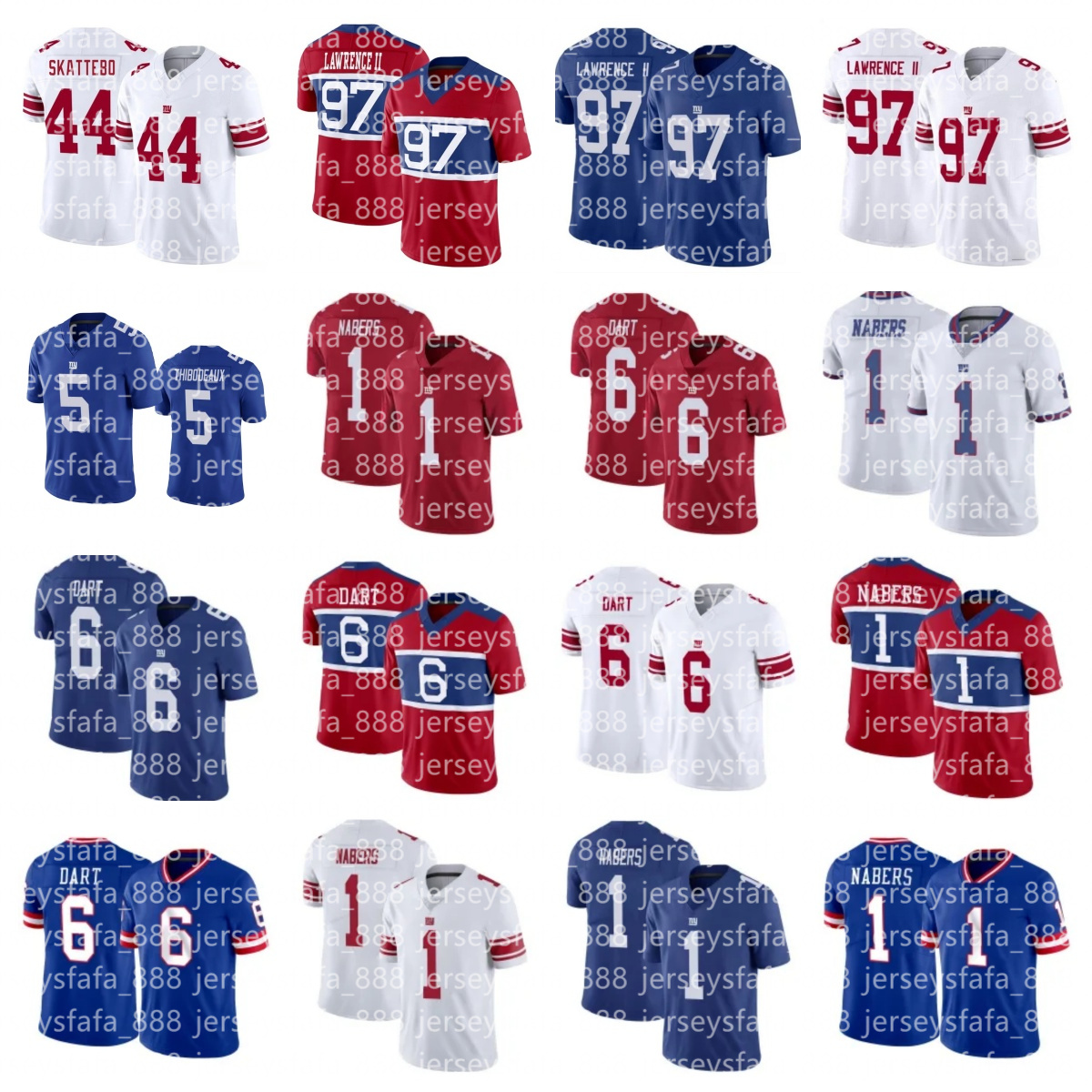 Russell Wilson Malik Nabers Jaxson Dart Abdul Carter Brian Burns Dexter Lawrence II Bobby Okereke Deonte Banks Okereke Lawrence Taylor NFL Giants Football Jersey