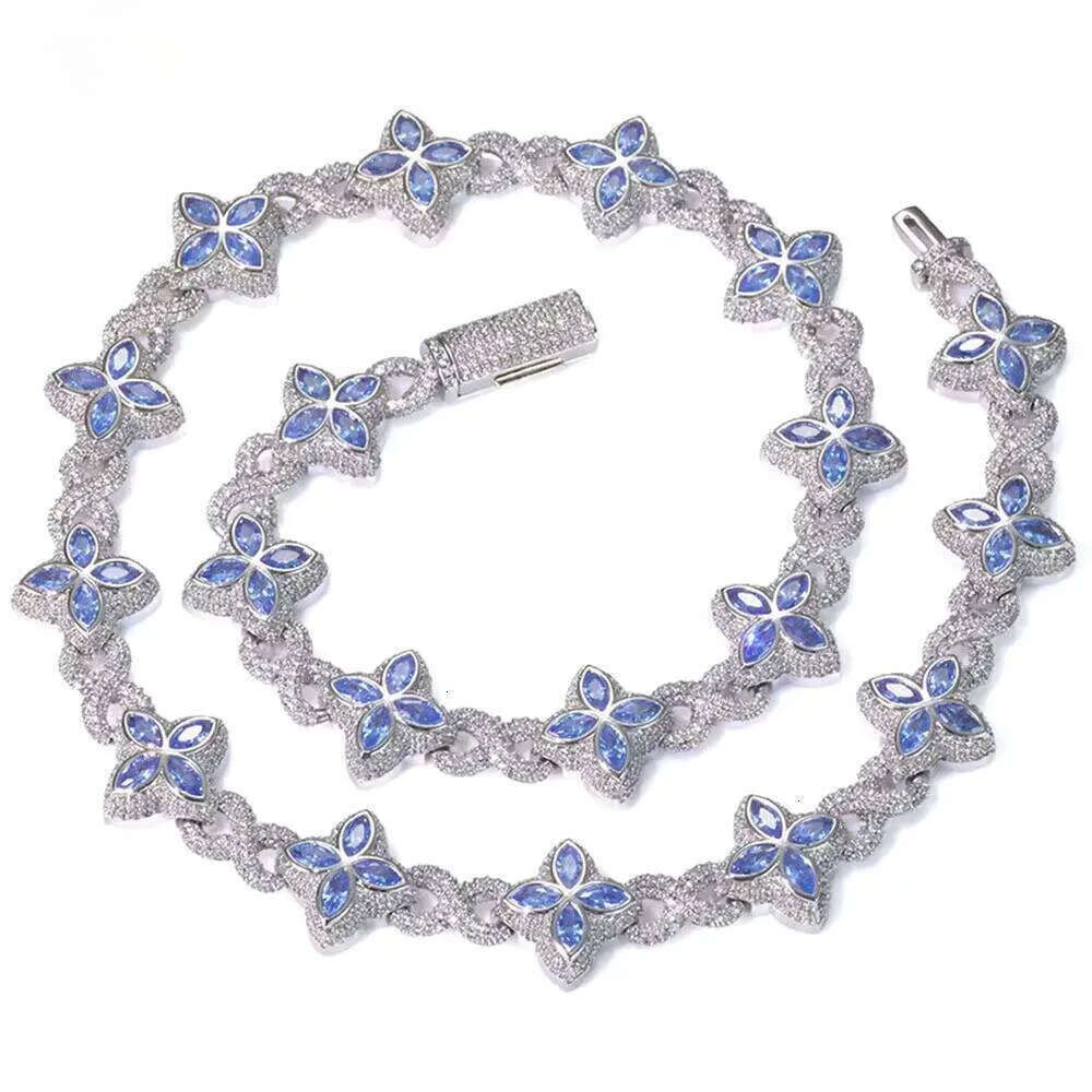 NUOYA Multi-color Vvs Moissanite Necklace Sterling Sier Hip Hop Jewelry Marquise Flower Design Cuban Chain