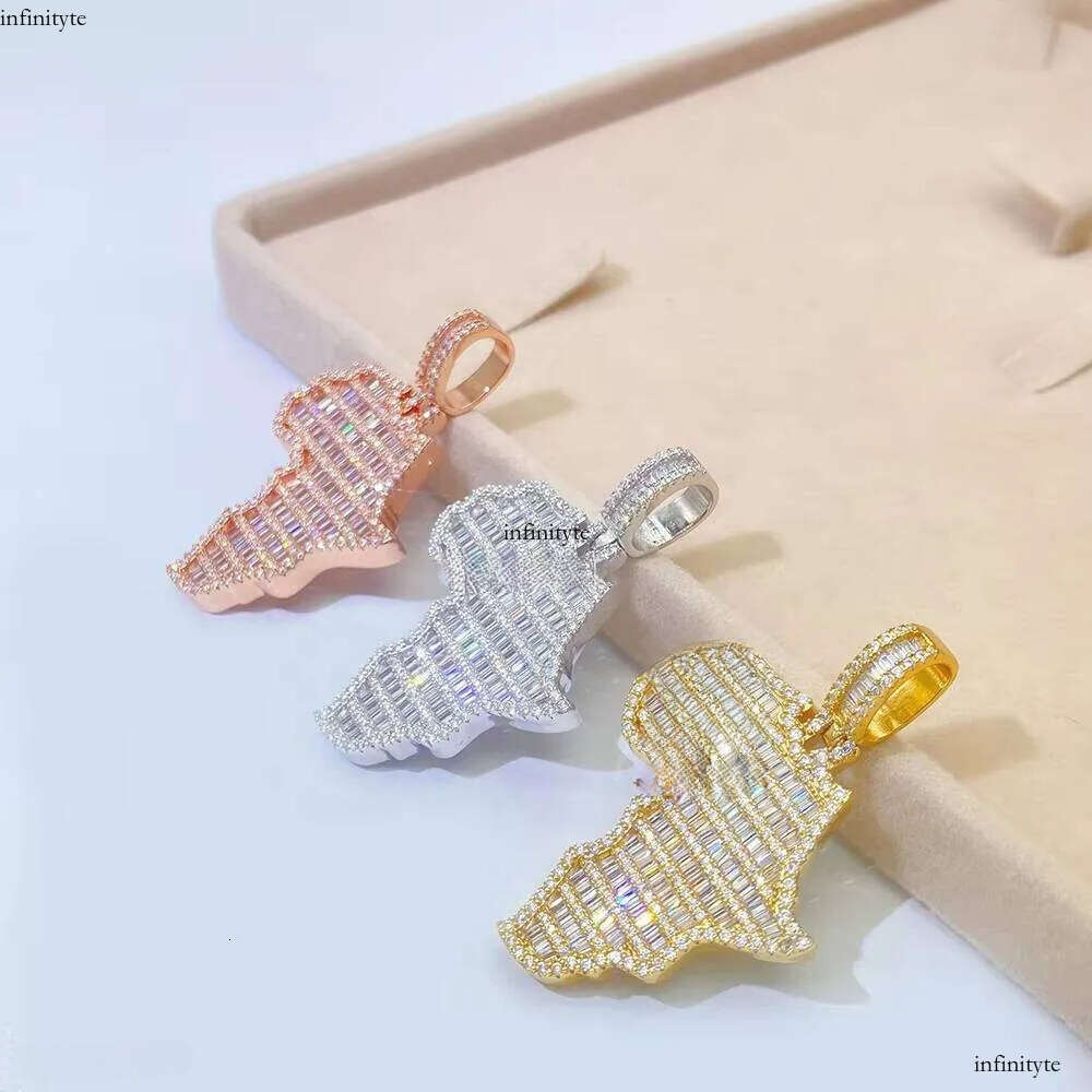 Fashion Hot Selling Map Iced Out baguette Moissanite Stone Jewelry Gold Plated Pendant for Men 111