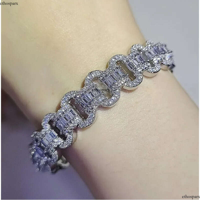 Elegent Wedding Bracelets Jewelry Sterling Sier T Princess Cut White 5A Cubic Zircon CZ Dia Gemstones Party Women Open Bangle For Lover Gift