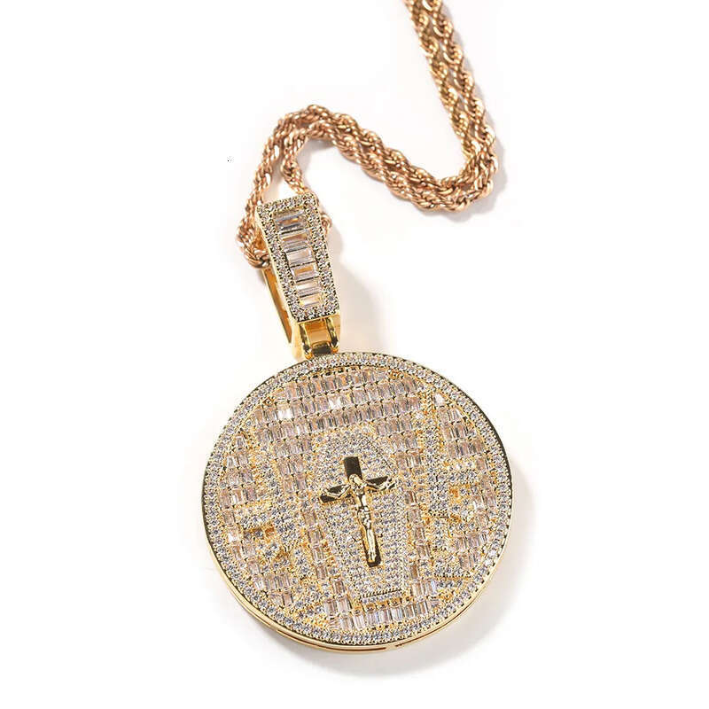 Hip Hop Jesus Cross Pattern Pendants Necklace TopBling White 5A Zircon Religious Jewelry