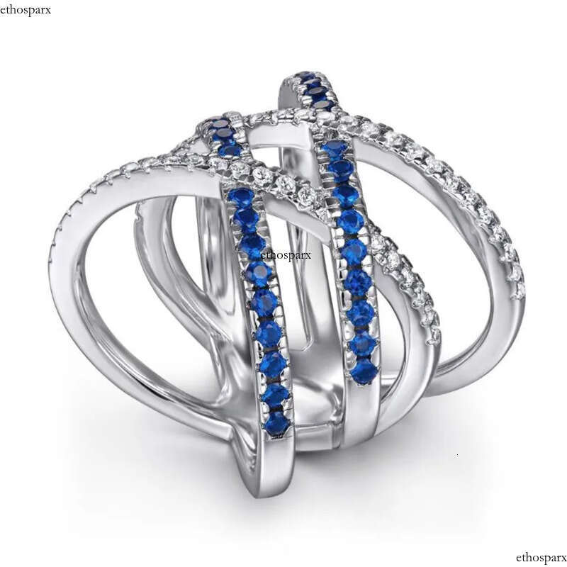 2024 Drop Ship Ins Wedding Rings Jewelry Sterling Sier Bue Sapphire CZ Dia Gemstones Party Eternity Women Engagement Cross Ring For Lover Gift