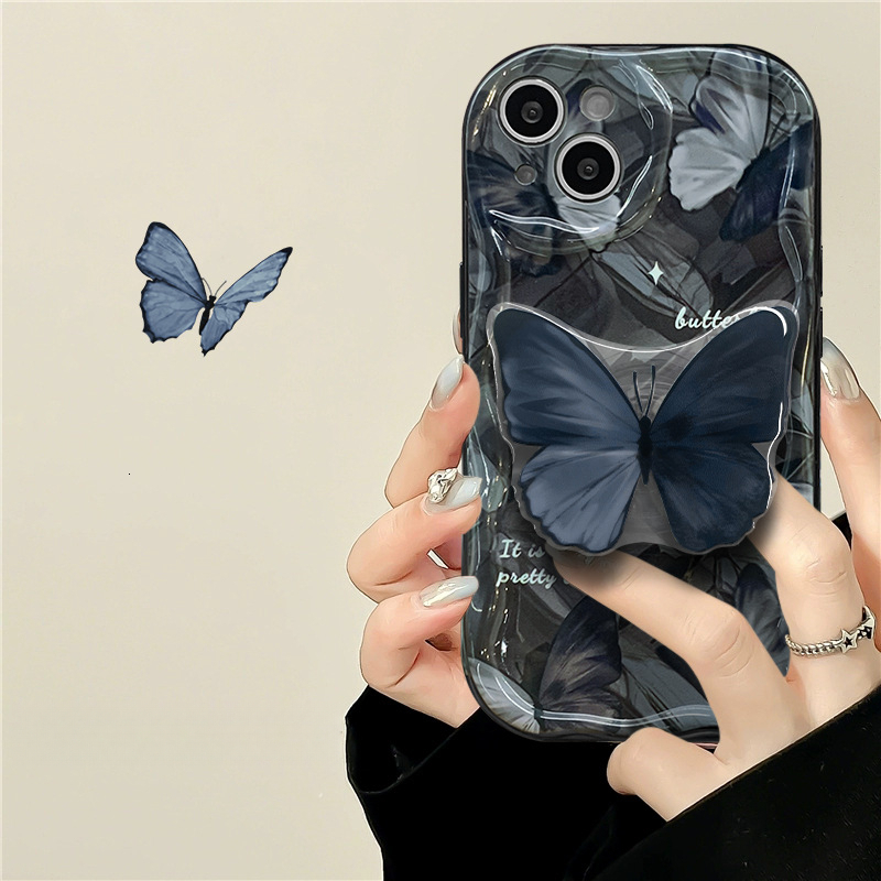 Black Butterfly Phone Case Compatible with iPhone 17 Pro Max , Cute Butterfly Kickstand Design, Slim Soft Silicone Butterfly Bracket Bumper Cover for 