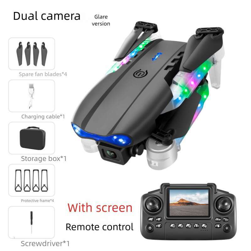 E D Screen Controlled Drone With Lights Foldable Dual Camera Optical Flow Aerial Photography Remote Aircraft Quadcopter
