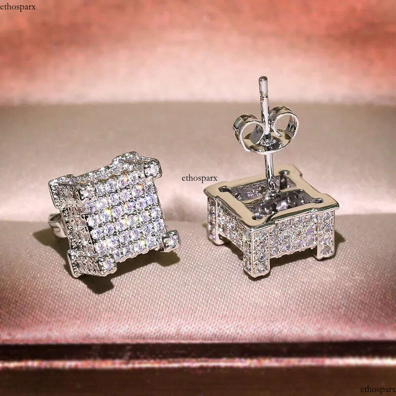 2023 Hip Hop Stud Vintage Jewelry Sterling Sier Gold Fill Pave White 5A Cubic Zircon CZ Dia Top Sell Party Women Men Earring For Lover Gift