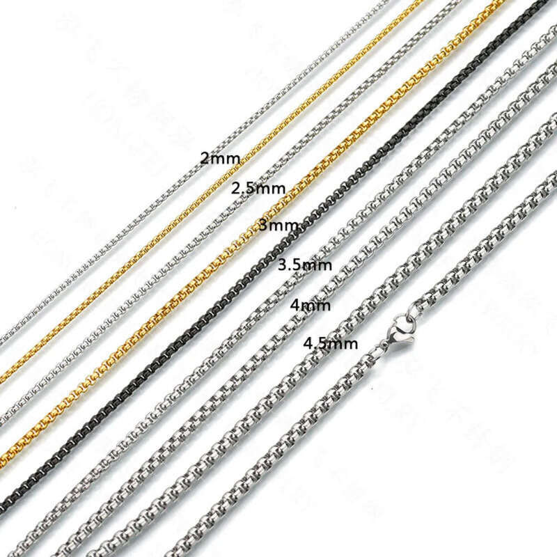 Wholesale 2mm 3mm Hip Hop Gold Plated Men Women Bulk Chain Necklace Stainless Steel Round Box Chains Link for Jewelry Making