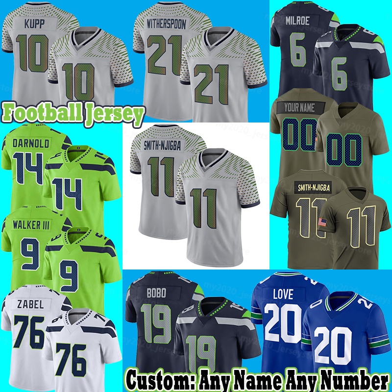 10 Cooper Kupp Football Jersey 11 Jaxon Smith-Njigba 21 Devon Witherspoon Josh Ross Byron Murphy II Charles Cross Leonard Williams Coby Bryant Zach Charbonnet Fan