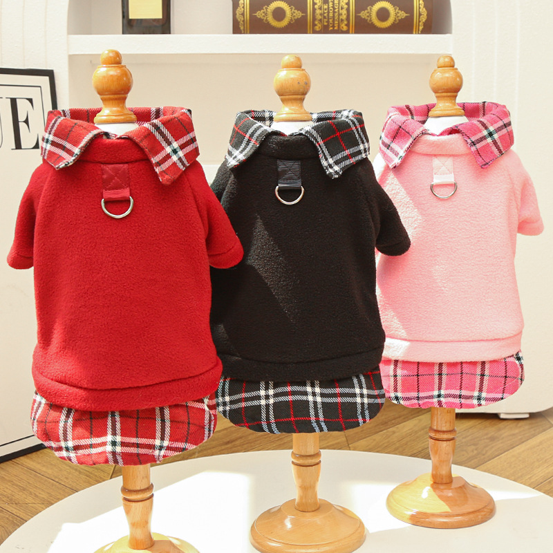 K3111 Wholesale New Plaid Dog Clothes, Winter Fleece Lined Pet Apparel for Small Medium Dogs, Preppy Style Cat Clothing Supplier