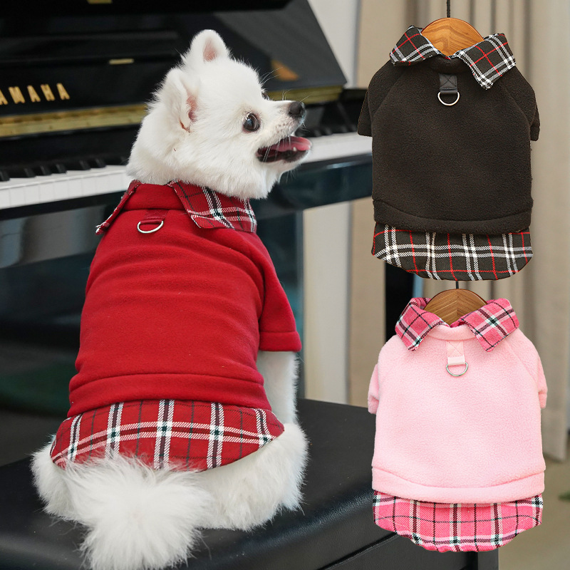 K3111 Wholesale New Plaid Dog Clothes, Winter Fleece Lined Pet Apparel for Small Medium Dogs, Preppy Style Cat Clothing Supplier
