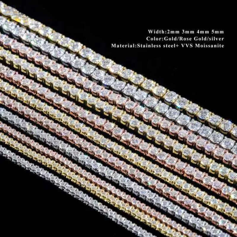 bracelet tennis Hip Hop necklace fashion Jewelry Pass Dia Tester 5mm vvs moissanite iced out cuban chain for men women