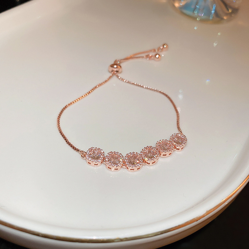 Real Gold Plated Diamond Korean Pull Chain Super Shiny Bracelet Internet Celebrity Best Friend Simple Design Adjustable Jewelry - view 8