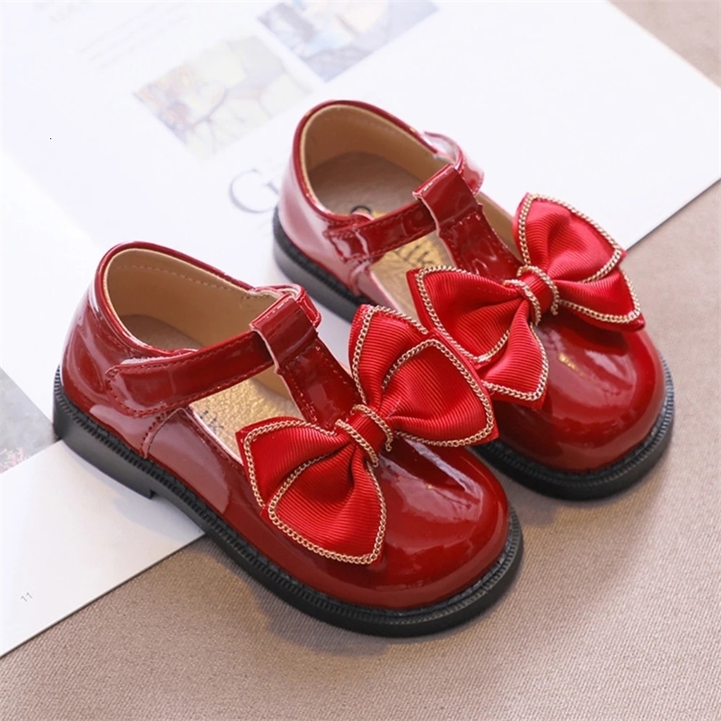 Baby Girl Cute Bow Shoes Leather Preschool Childrens First Birthday Party Pink Soft Cushion Solid Color Red Burgundy Christmas Halloween 241111