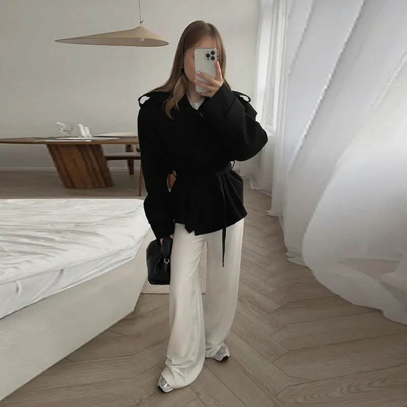 Womens Elegant Loose Lace Up Trench Coats Casual Solid Lapel Full Sleeves Jackets 2025 Autumn Lady High Street Outerwears 251028
