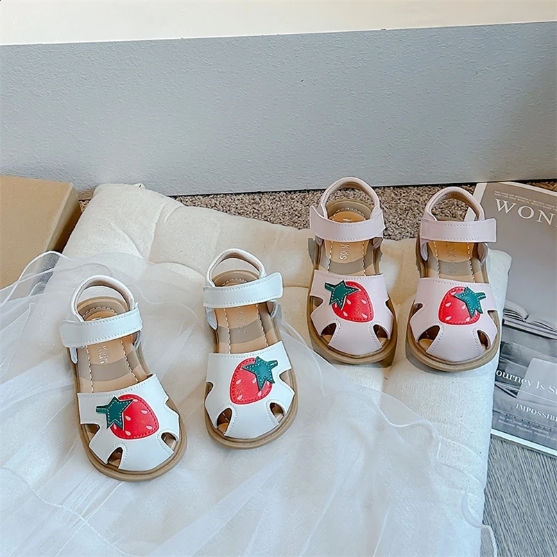 Cute girl sandals strawberry summer shoes childrens closed sole soft soled sandals baby comfortable casual apartment beige pink 22-31 250424