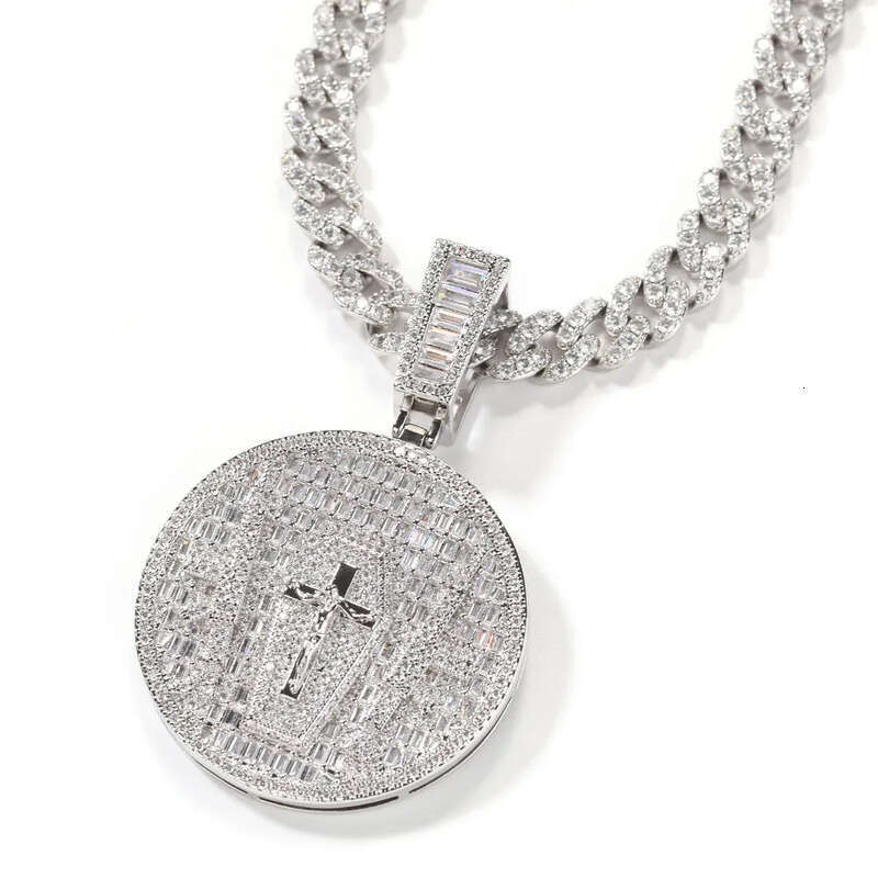 Hip Hop Jesus Cross Pattern Pendants Necklace TopBling White 5A Zircon Religious Jewelry