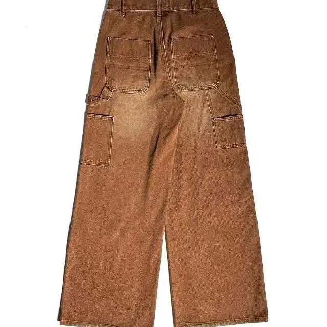 Washed and worn straight tube cigarette embroidered jeans mens womens personalized street loose casual pants 250929 - view 4