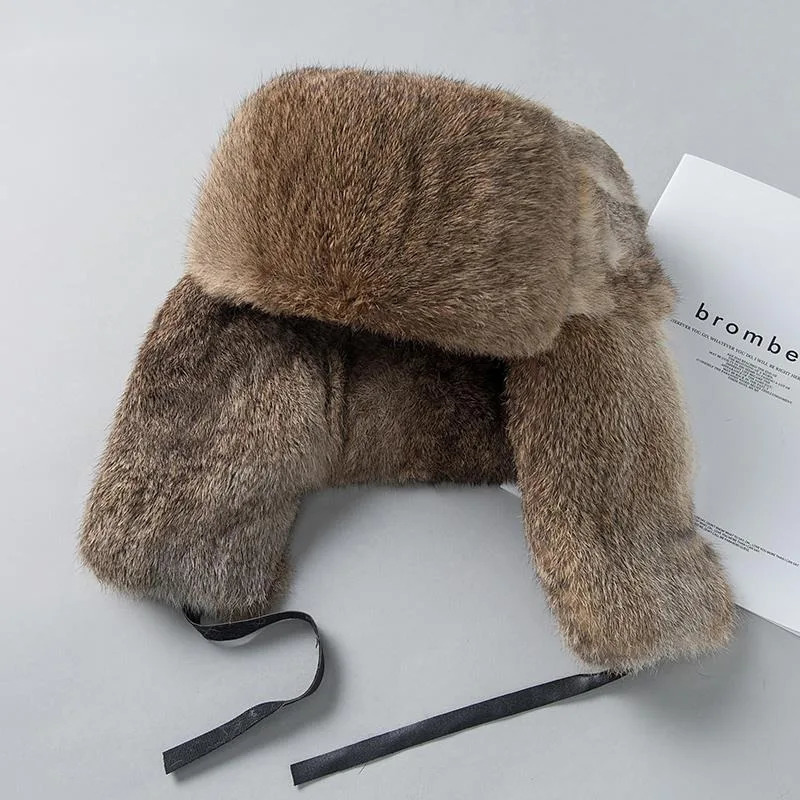 Real Rex Rabbit Fur Hat Mens Lei Feng Hat Winter Outdoor Thickened Warm Genuine Fur Hat Russian Natural Fur Ear Protection Hat 250930