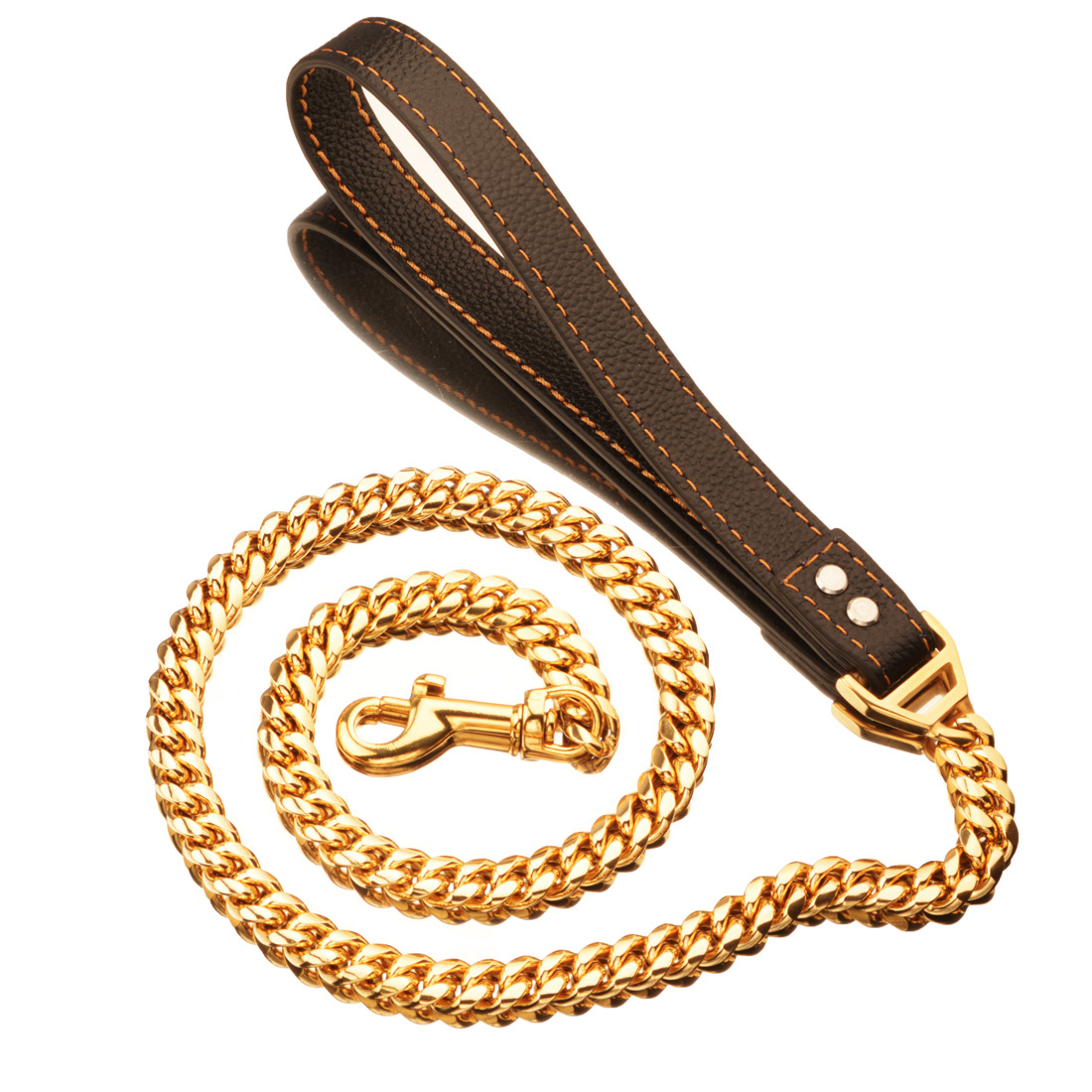Dog Leashes Metal Chew Proof 14/19/32MM Heavy Duty Pet Leash Chain with Leather Padded Handle for Large Medium Small Dogs(Total Length of 2.4ft/3ft/4f