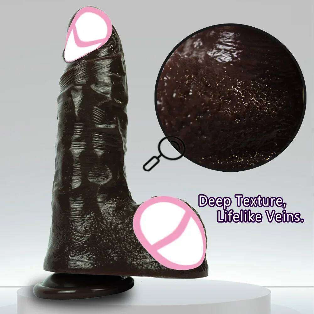 Black Realistic Dildo with Strong Suction Cup Large Liquid Silicone Sex Toy for Women Men Adults Pleasure 666