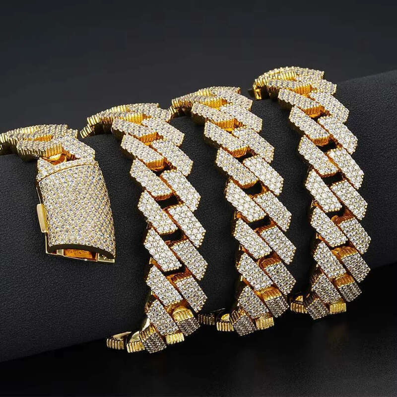 Mens 14K Gold Plated Pure Sier 13Mm Link Chain Moissanite Dia Iced out Hip Hop Bling Sets Fashionable Jewellery