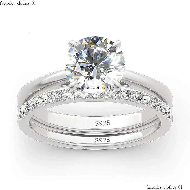 ANZIW 2 Carat All Moissanite Ring Bridal Sets Sier Solitaire Engagement Wedding Rings Stackable Eternity Bands for Women