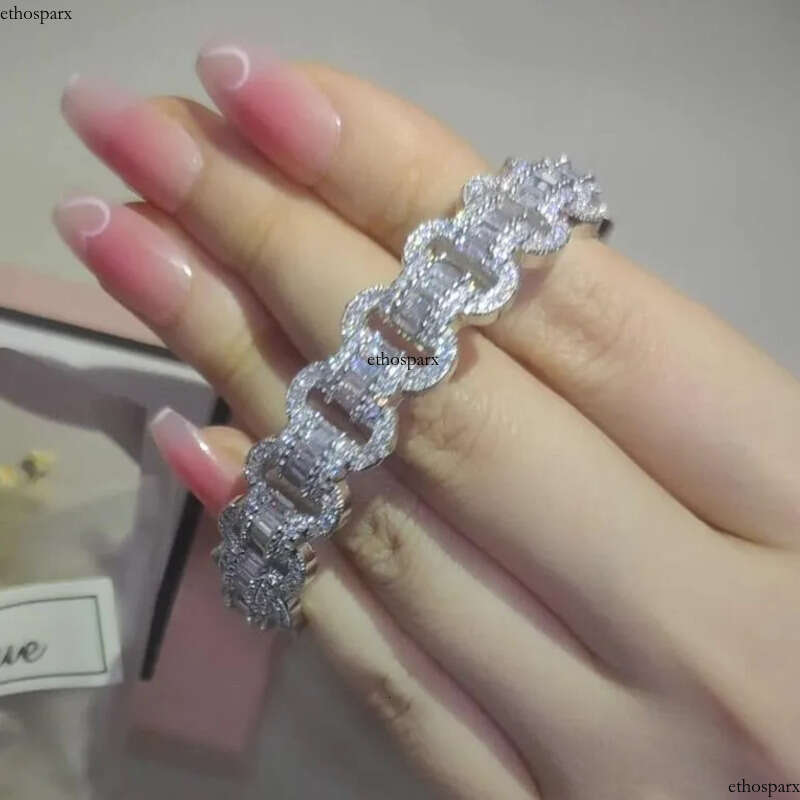 Elegent Wedding Bracelets Jewelry Sterling Sier T Princess Cut White 5A Cubic Zircon CZ Dia Gemstones Party Women Open Bangle For Lover Gift