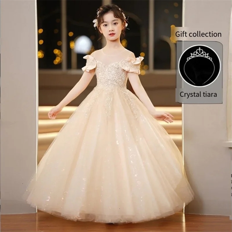 White Wedding Long Dresses for Girls Baby Lace Princess Dress Birthday Dress Baby Girls Christmas Clothes 3-12yrs 240704