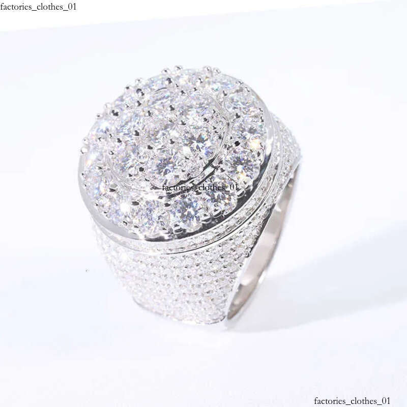 Hip Hop Style Iced Out Round Brilliant Cut VVS Moissanite Gold Plated Sterling Sier Ring For Men
