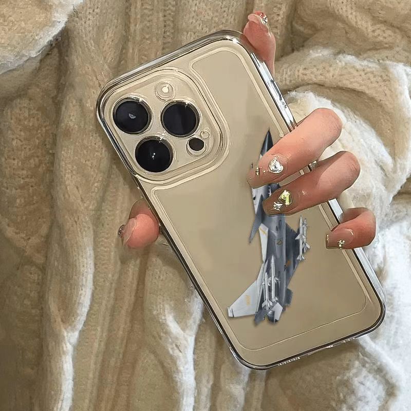 Transparent-Fighter Plane in Flight Cute Phone Case Compatible for iPhone 17/Air/Pro/Pro Max Slim Fit Shockproof TPU Phone Cover