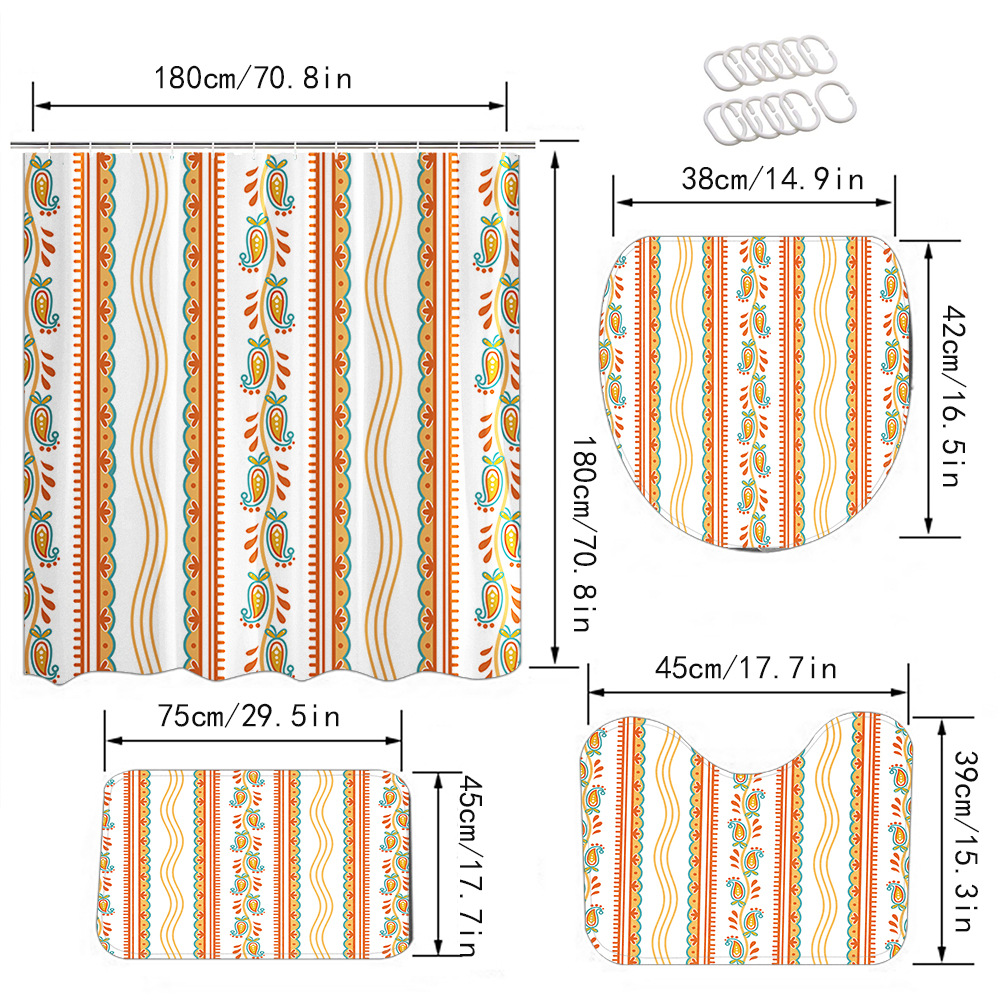 YL-37316 Hot selling shower curtain manufacturer Bomi digital printed polyester shower curtain non-slip mat set
