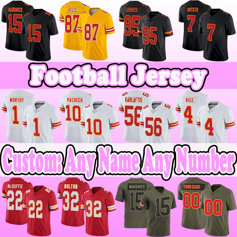 87 Travis Kelce Football Jerseys 15 Patrick Mahomes 1 Xavier Worthy 10 Isiah Pacheco 95 Chris Jones 56 George Karlaftis 22 Trent McDuffie 4 Rashee Rice 32 Nick Bolton