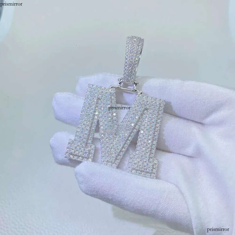Hip Hop Sier Jewelry Vvs1 Moissanite Dia Custom Name Stone Initial Letter Pendant Necklace