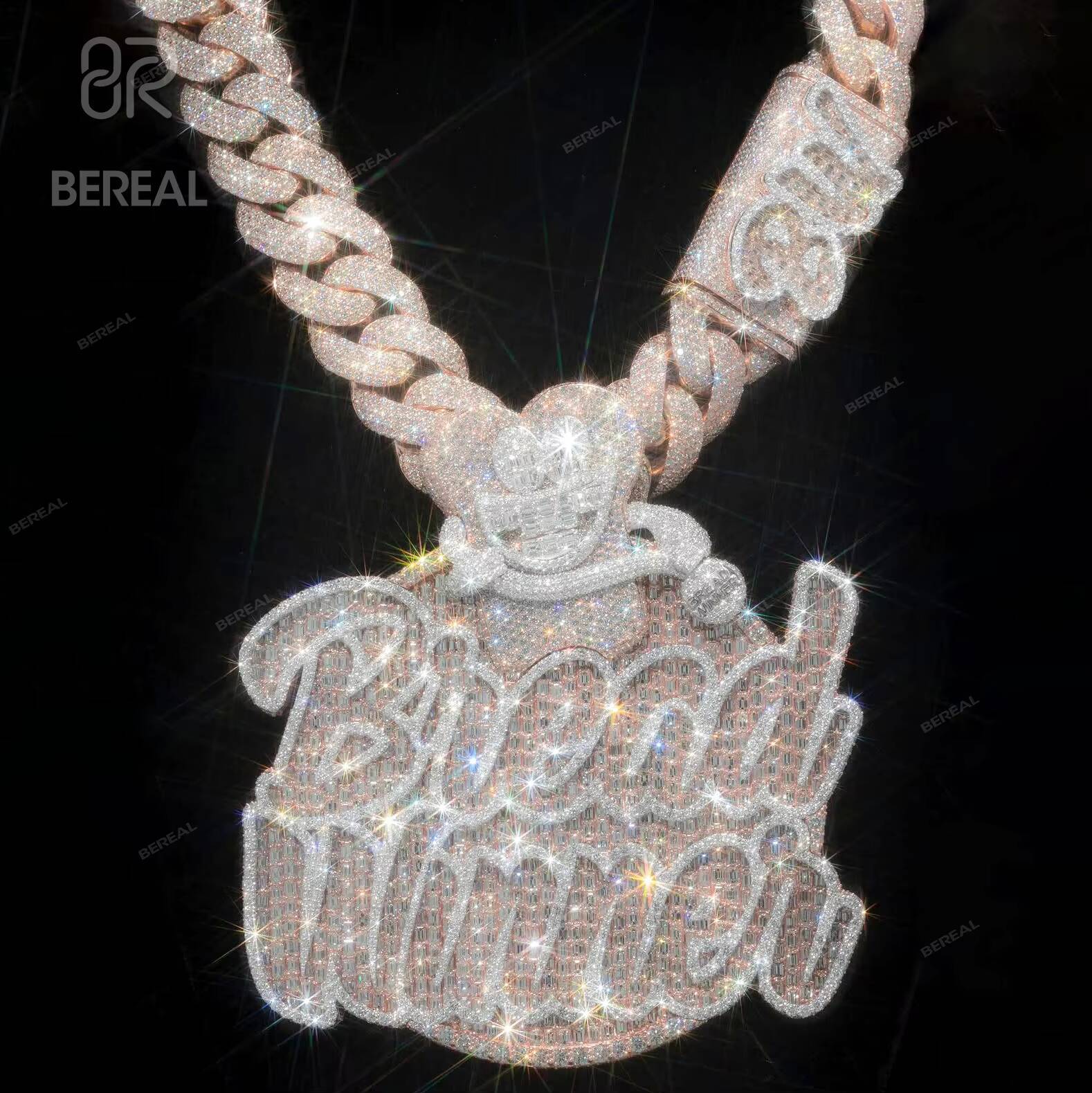 Custom Vvs Moissanite Name Letter Pendant Hip Hop Style Iced Out 3D Baguette Lab Grown Diamond Chain Pendant Men Fine Jewelry