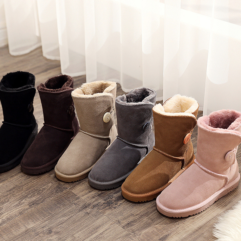 EBV designer shoes hot free shipping High quality cowhide bow snow boots genuine leather keep warm outdoor button cotton shoes for woman